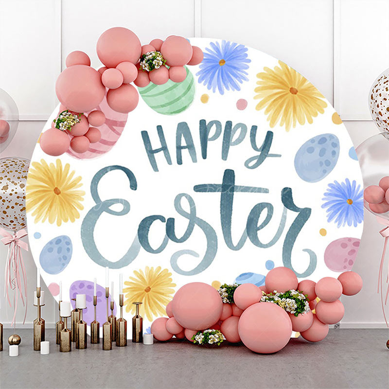 Lofaris Color Chrysanthemum Eggs Round Happy Easter Backdrop