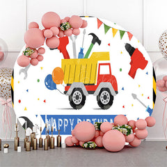 Lofaris Color Construction Truck Round Happy Birthday Backdrop