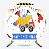 Lofaris Color Construction Truck Round Happy Birthday Backdrop