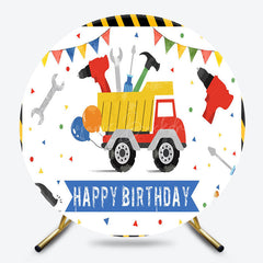 Lofaris Color Construction Truck Round Happy Birthday Backdrop
