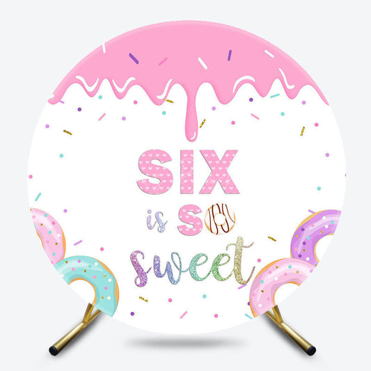 Lofaris Color Donut Candy Cream Six Is So Sweet Round Backdrop