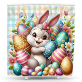Lofaris Color Eggs Bunny Floral Plaid Easter Shower Curtain