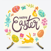 Lofaris Color Eggs Floral Bunny Round Happy Easter Backdrop