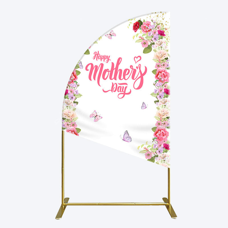 Lofaris Color Floral Spring Happy Mothers Day Half Moon Arch Backdrop