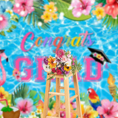 Lofaris Color Floral Swimming Pool Congrats Grad Backdrop