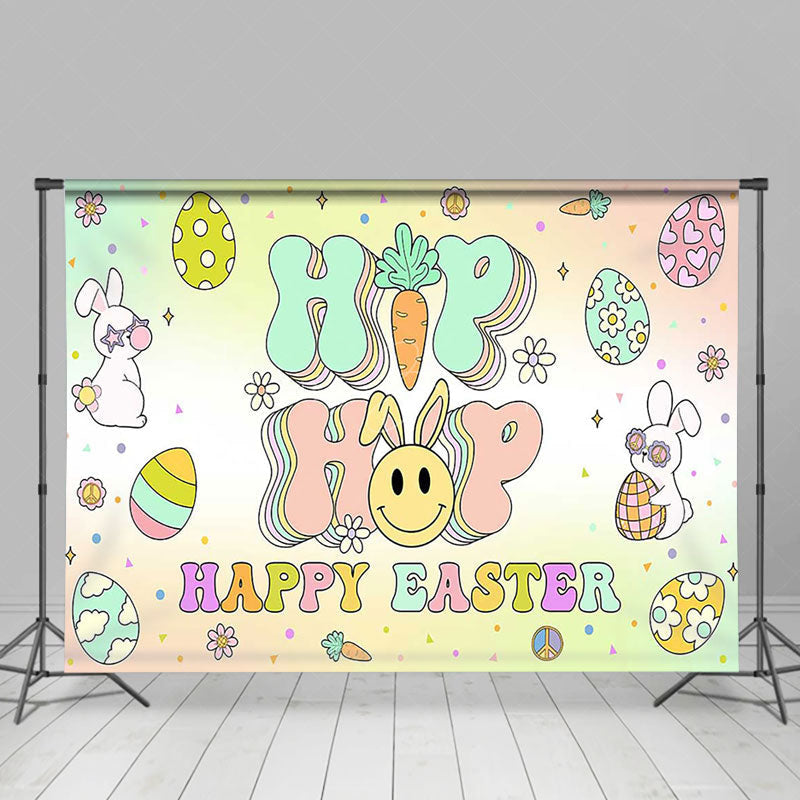 Lofaris Color Groovy Hiphop Egg Bunny Happy Easter Backdrop