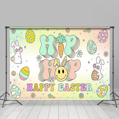 Lofaris Color Groovy Hiphop Egg Bunny Happy Easter Backdrop