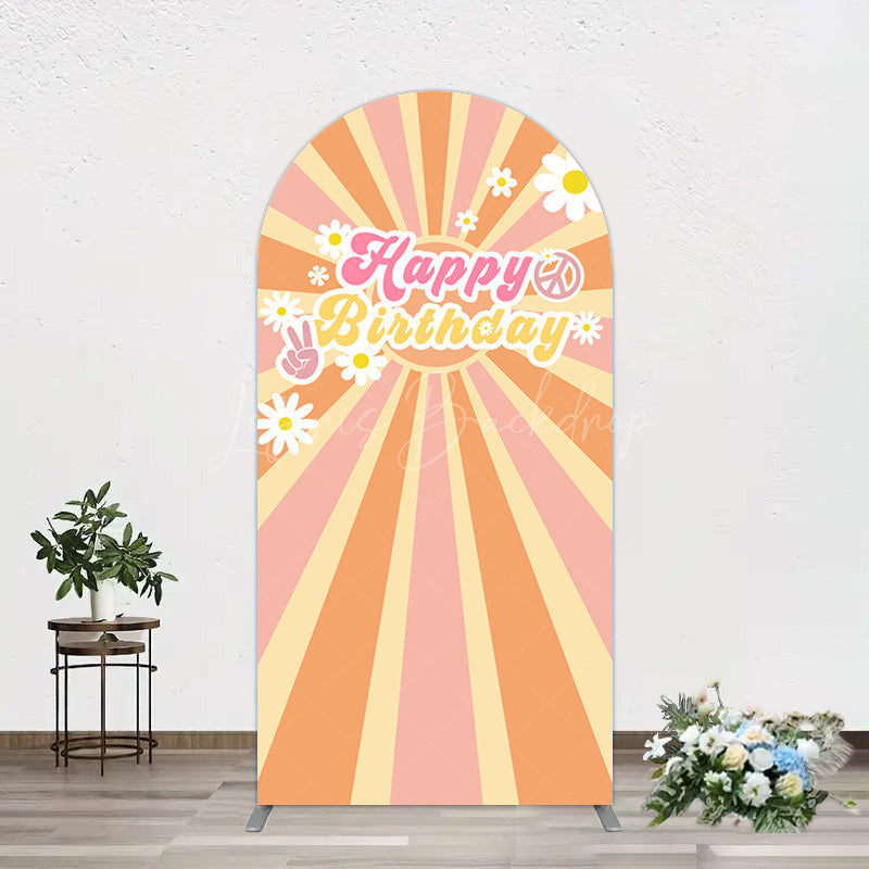 Lofaris Color Groovy Sun Daisy Happy Birthday Arch Backdrop