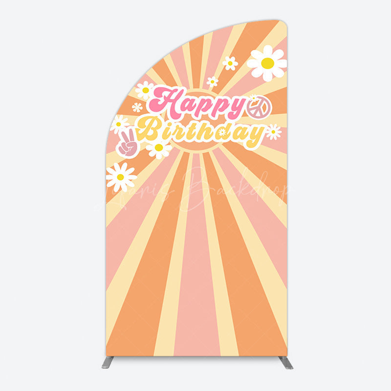 Lofaris Color Groovy Sun Daisy Happy Birthday Arch Backdrop