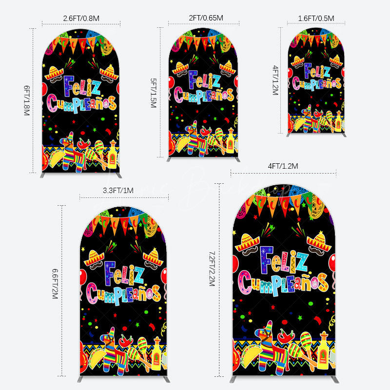 Lofaris Color Mexican Carnival Happy Birthday Arch Backdrop
