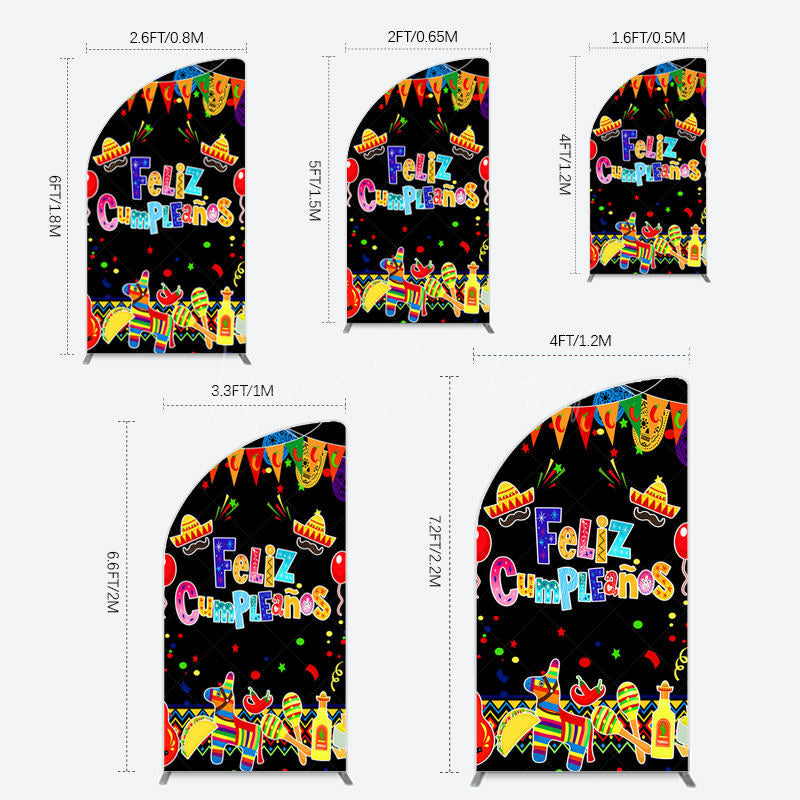 Lofaris Color Mexican Carnival Happy Birthday Half Moon Arch Backdrop