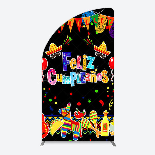 Lofaris Color Mexican Carnival Happy Birthday Half Moon Arch Backdrop