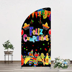 Lofaris Color Mexican Carnival Happy Birthday Half Moon Arch Backdrop