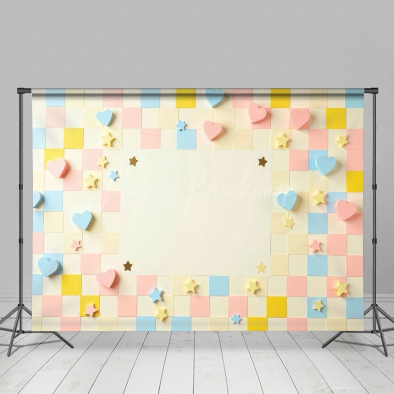 Lofaris Color Pop Up Hearts Stars Checkered Wedding Backdrop