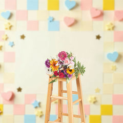 Lofaris Color Pop Up Hearts Stars Checkered Wedding Backdrop
