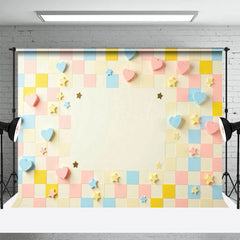 Lofaris Color Pop Up Hearts Stars Checkered Wedding Backdrop