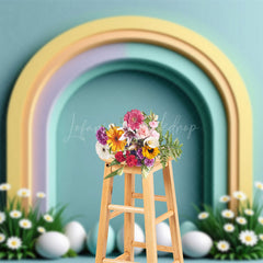 Lofaris Color Rainbow Arch Grass Floral Eggs Easter Backdrop