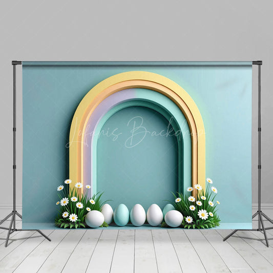 Lofaris Color Rainbow Arch Grass Floral Eggs Easter Backdrop