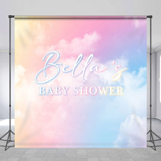 Lofaris Color Rainbow Clouds Custom Name Baby Shower Backdrop