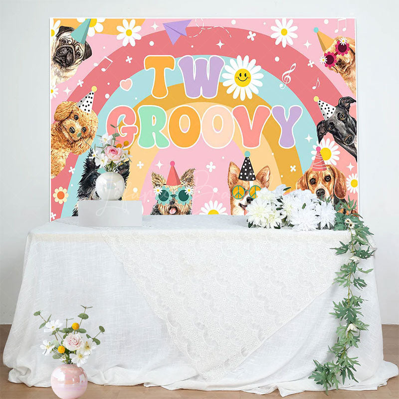 Lofaris Color Rainbow Daisy Dogs Two Groovy Birthday Backdrop