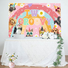 Lofaris Color Rainbow Daisy Dogs Two Groovy Birthday Backdrop