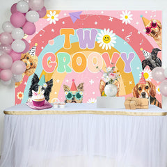 Lofaris Color Rainbow Daisy Dogs Two Groovy Birthday Backdrop