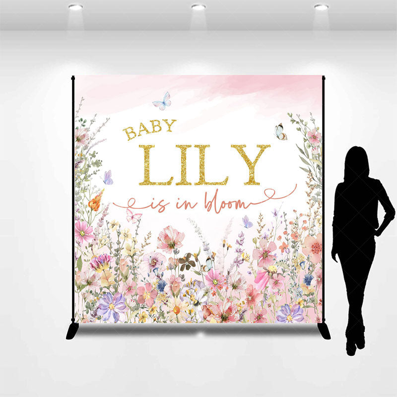 Lofaris Color Spring Floral Custom Name Baby Shower Backdrop