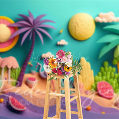 Lofaris Color Summer Fun Sand Trees Cake Smash Photo Backdrop
