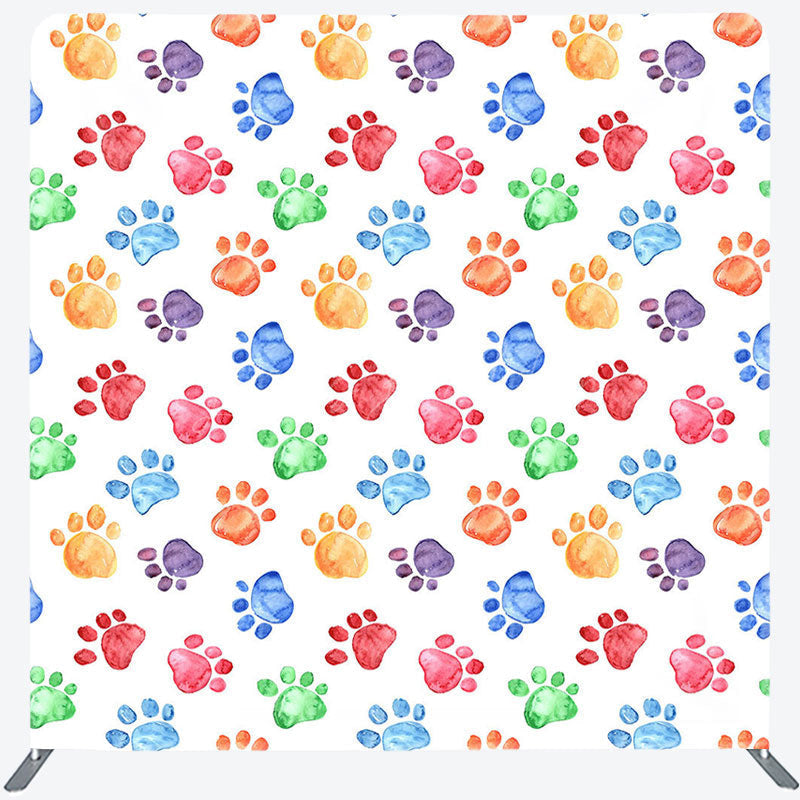 Lofaris Color Watercolor Pet Paw Print Square Tension Backdrop