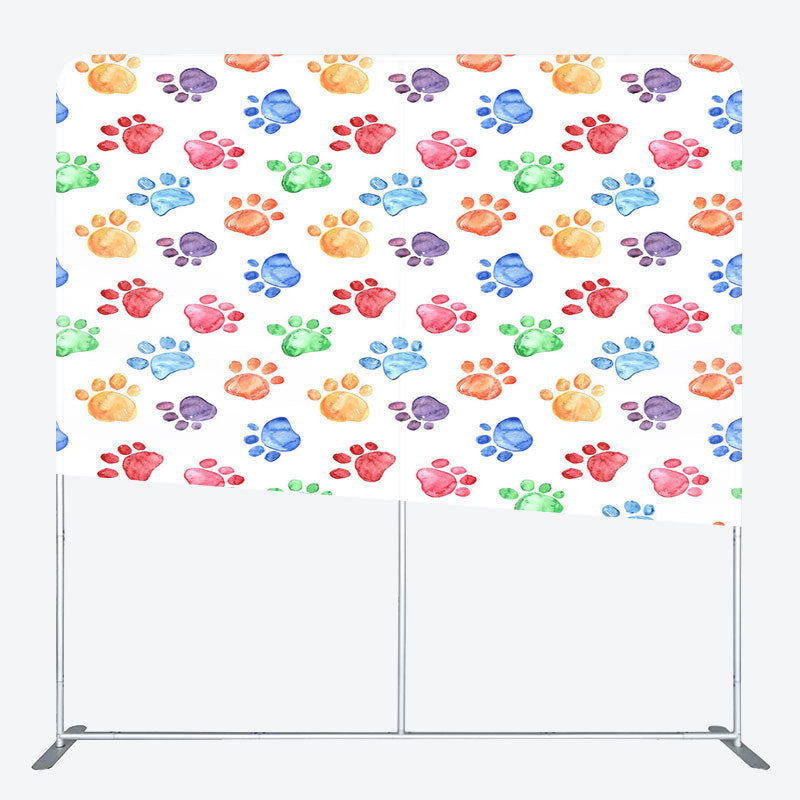 Lofaris Color Watercolor Pet Paw Print Square Tension Backdrop