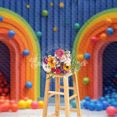 Lofaris Colored Balls Blue Arch Wall Cake Smash Backdrop