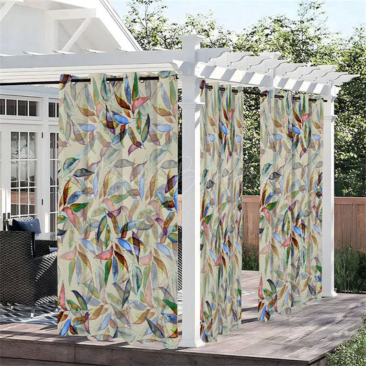 Lofaris Colored Leaves Waterproof Printed Outdoor Curtains