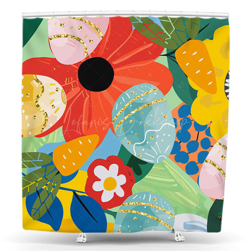 Lofaris Colorful Abstract Eggs Floral Easter Shower Curtain