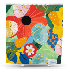 Lofaris Colorful Abstract Eggs Floral Easter Shower Curtain