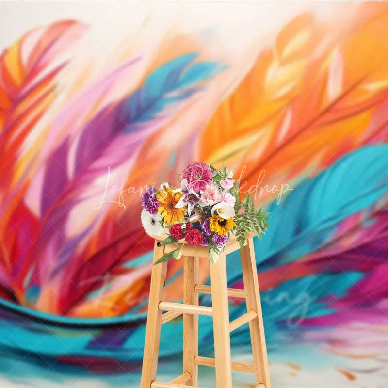 Lofaris Colorful Abstract Feather Photography Backdrop Orange Pink Teal Texture Photo Background Modern Art Swirl Booth Prop