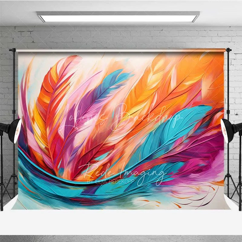Lofaris Colorful Abstract Feather Photography Backdrop Orange Pink Teal Texture Photo Background Modern Art Swirl Booth Prop