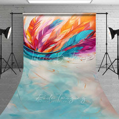 Lofaris Colorful Abstract Feather Sweep Photo Backdrop Orange Pink Teal Texture Background Modern Art Swirl Floor Prop