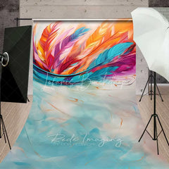 Lofaris Colorful Abstract Feather Sweep Photo Backdrop Orange Pink Teal Texture Background Modern Art Swirl Floor Prop