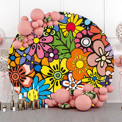 Lofaris Colorful Abstract Floral Round Birthday Backdrop