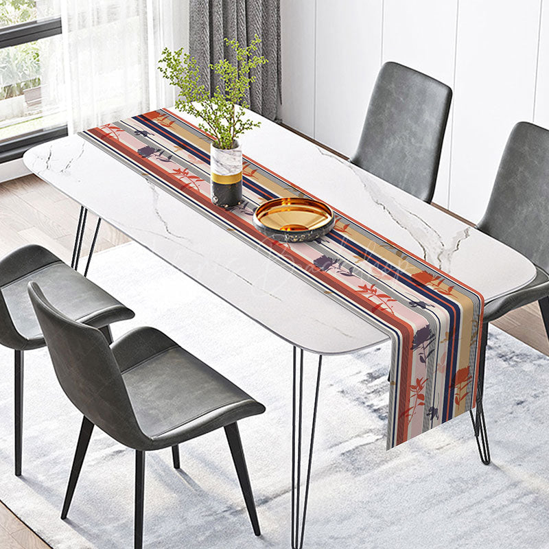 Lofaris Colorful Abstract Table Runner with Stripes and Botanical Plants for Modern Artistic Dining