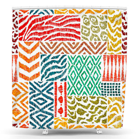 Lofaris Colorful Abstract Vintage Plaid Print Shower Curtain
