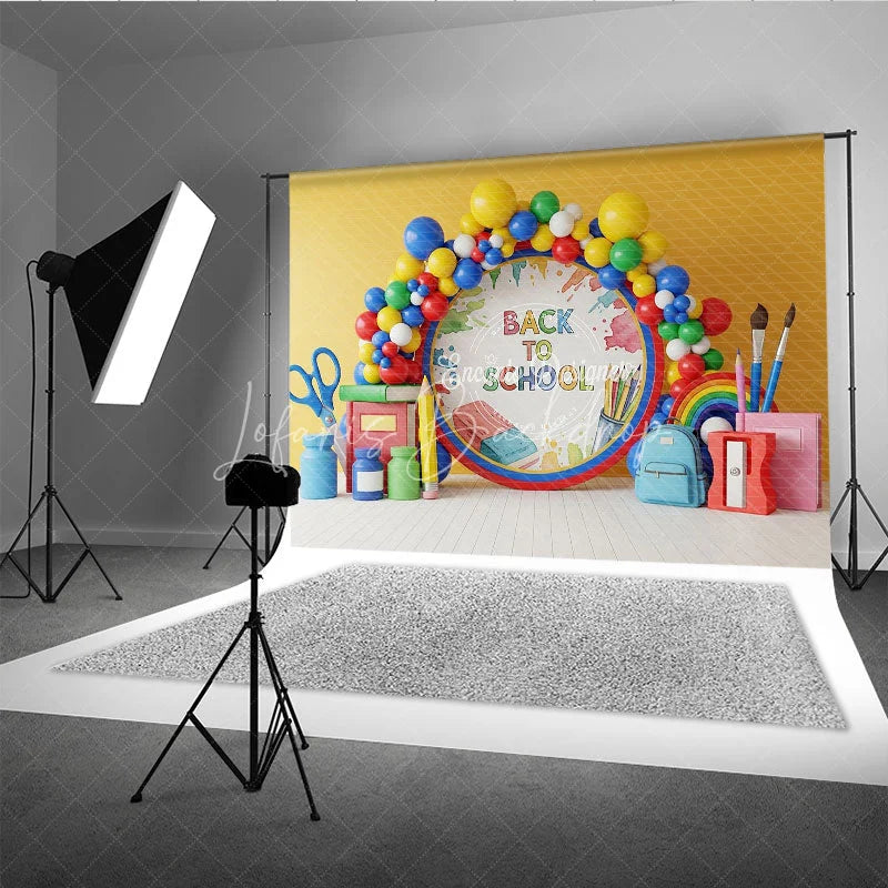 Lofaris Colorful Art Class Back To School Backdrop Paint Splatter Scissors Balloons Background Student Photography Prop