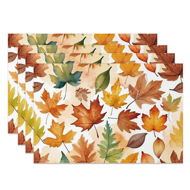 Lofaris Colorful Autumn Tree Leaves Pattern Set of 4 Placemats for Fall Harvest and Thanksgiving Dining Table Decor