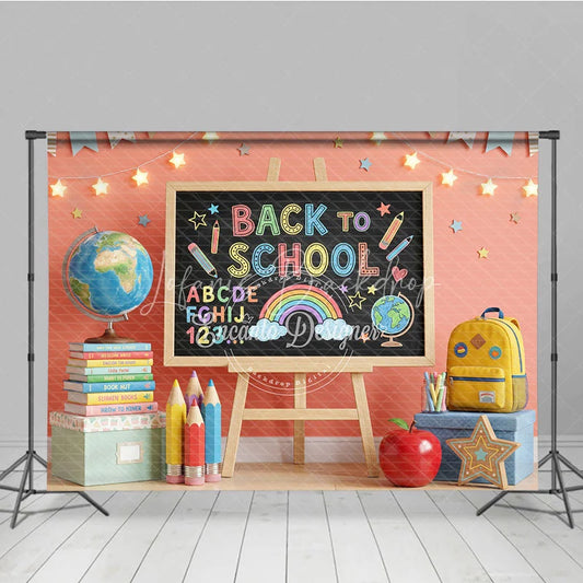 Lofaris Colorful Back to School Blackboard Photography Backdrop with Globe Books and Pencils for Kids’ Educational Photos