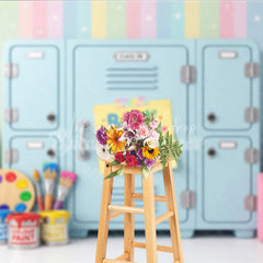Lofaris Colorful Back to School Photography Backdrop Pastel Rainbow with Lockers and Art Supplies for Kids
