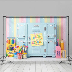 Lofaris Colorful Back to School Photography Backdrop Pastel Rainbow with Lockers and Art Supplies for Kids