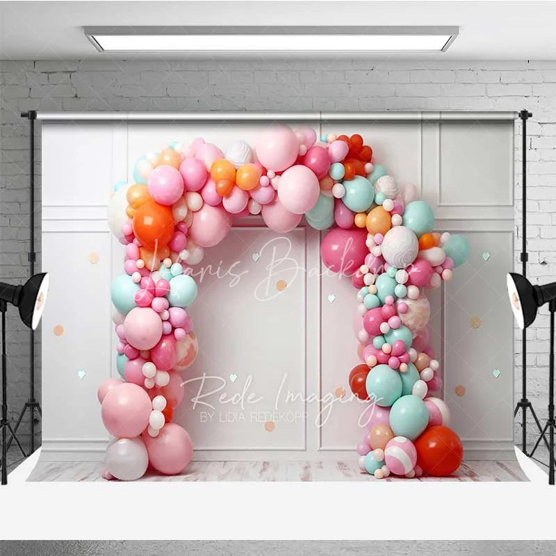Lofaris Colorful Balloon Arch Backdrop White Wall Panel Birthday Photography Background Pastel Party Decor Photo Prop