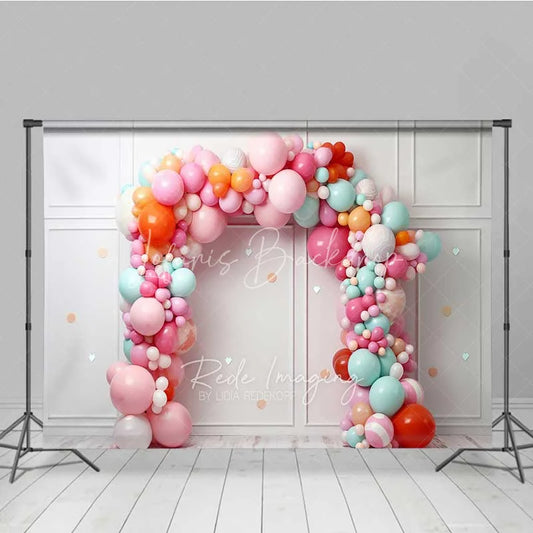 Lofaris Colorful Balloon Arch Backdrop White Wall Panel Birthday Photography Background Pastel Party Decor Photo Prop