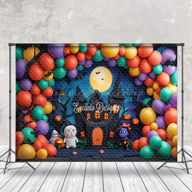 Lofaris Colorful Balloon Moon Castle Ghost Halloween Backdrop