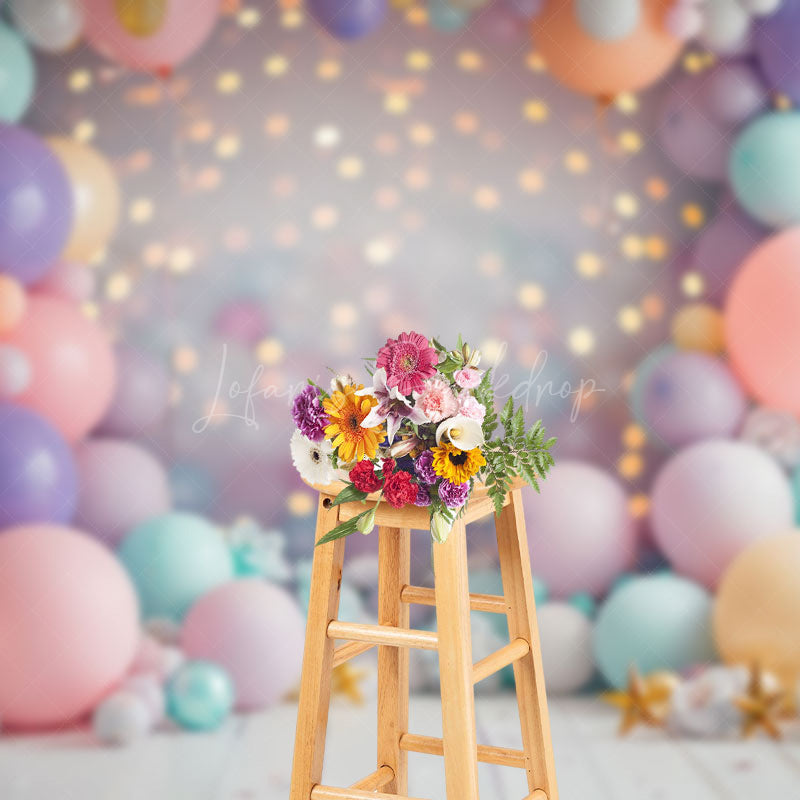Lofaris Colorful Balloons Arch Gold Bokeh Cake Smash Backdrop